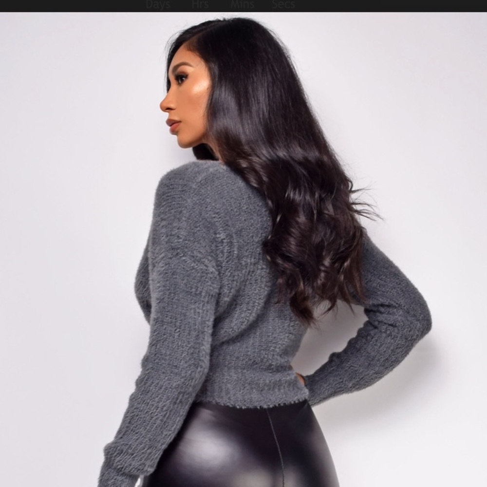 Emprada- Amalie Gray wrap long sleeve sweater top
